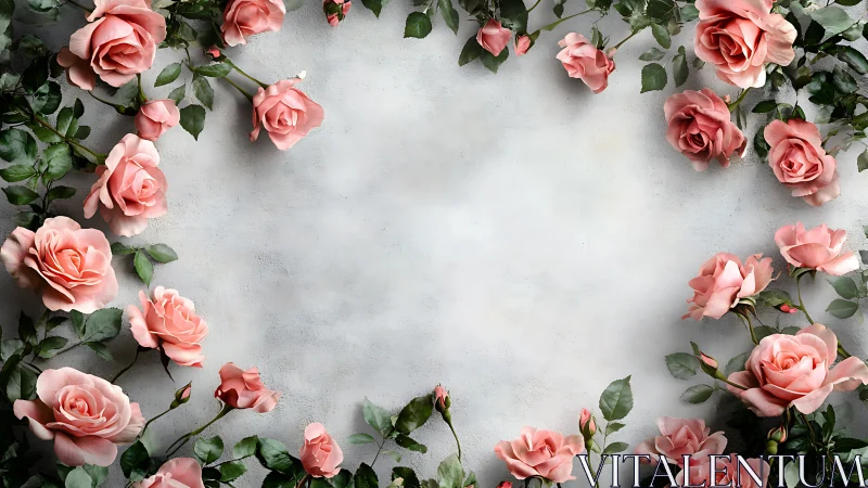 Pink Roses Frame Neutral Canvas: Floral Layered Composition.