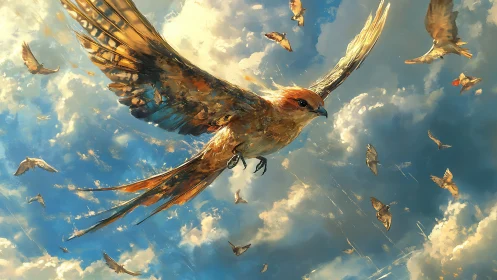Majestic Swallow Soaring in Vibrant Sky, Digital Painting Style.