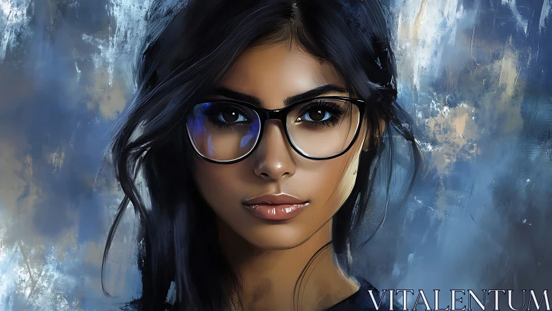 Midnight gaze behind glass, painted in electric stillness.