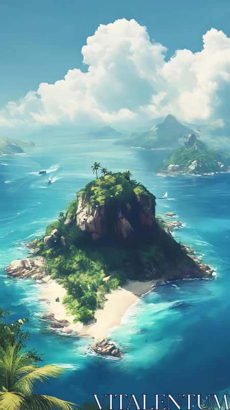 Volcanic Island Formation with Coastal Vegetation.