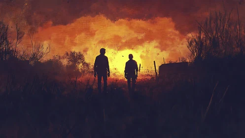 Two Figures Stand Against Catastrophic Inferno.