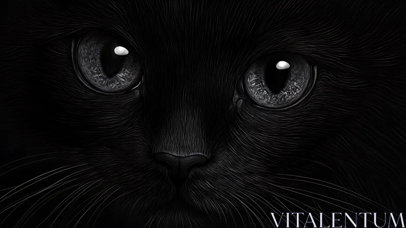 Luminous Feline Gaze: Black Cat Eyes Piercing the Darkness.