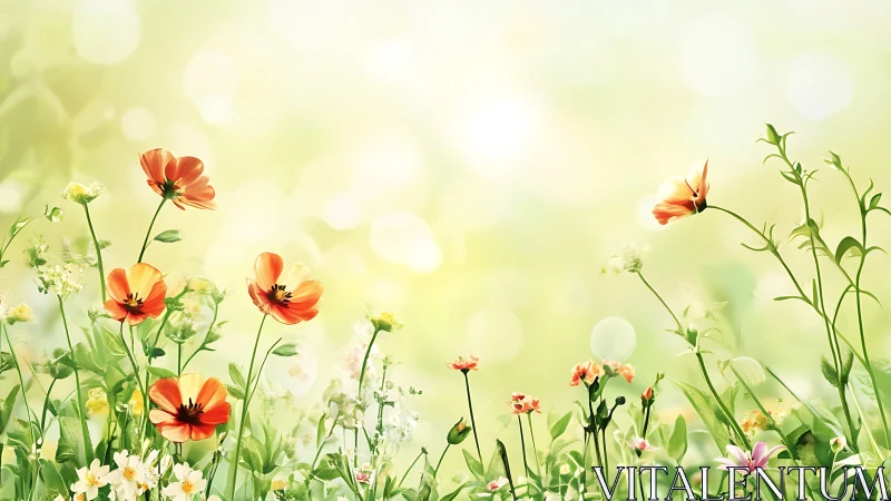 Wildflowers Blooming in Golden Sunlight and Summer Breeze
