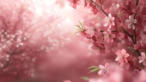 Cherry Blossom Bloom with Bokeh Depth - Soft Focus Floral Composition
