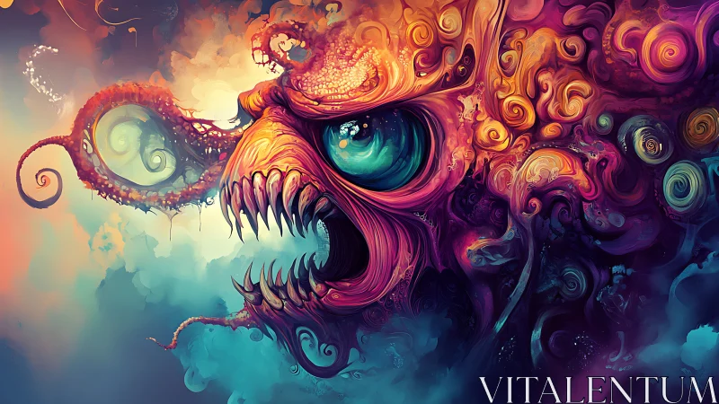 Tempest-tinted abyssal beast swirling in cosmic ink.