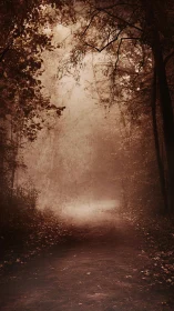 Mist-drenched forest pathway quietly swallows the last light