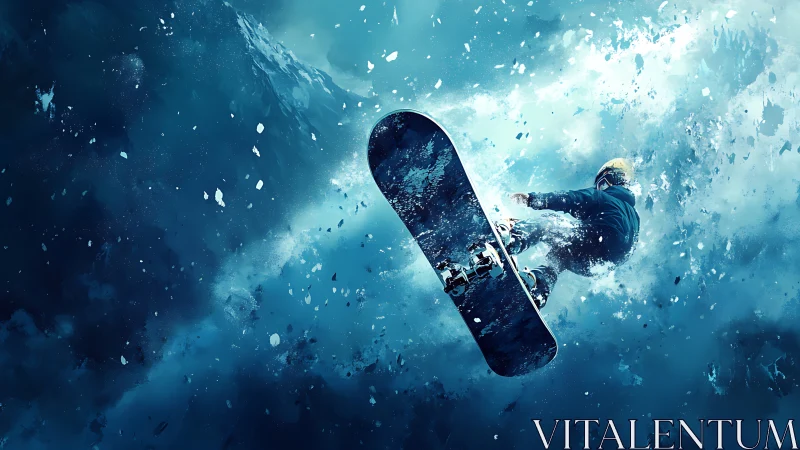 Storm-carving snowboarder slicing through frozen starlight.