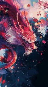 Crimson celestial dragon swirling through cosmic tides.