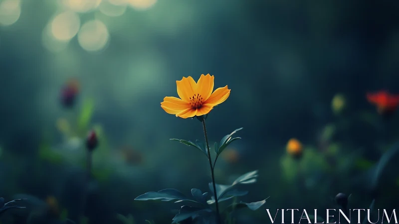 Solitary marigold quietly conducts the hush of twilight