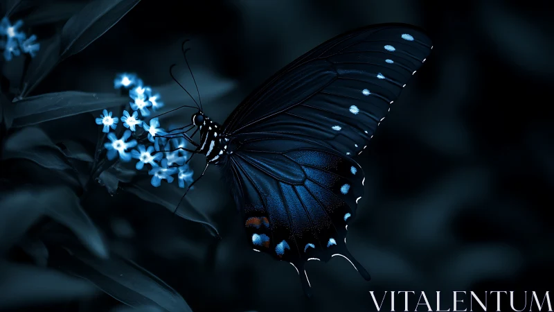 Midnight butterfly composes a quiet neon hymn in blue