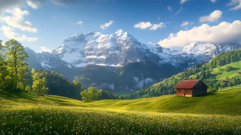 Alpine meadow landscape rendered in luminous digital realism