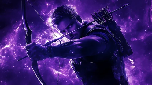 Dynamic archer portrait uses monochromatic violet nebula lighting