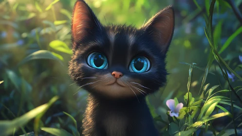 Enchanted Garden Kitten with Luminous Blue Eyes.