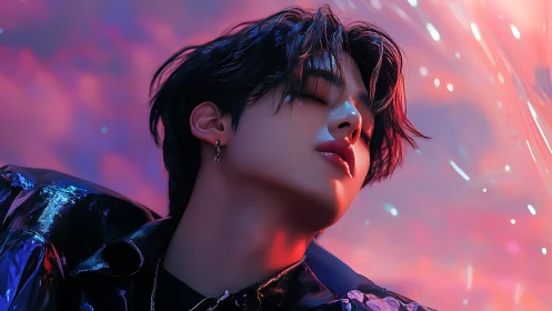 Digital portrait of youth under neon dream sky.