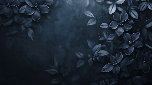 Midnight blue floral foliage forms a moody ornamental frame