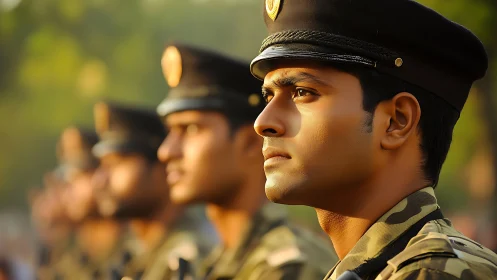 Sunlit resolve on the faces of young uniformed cadets.