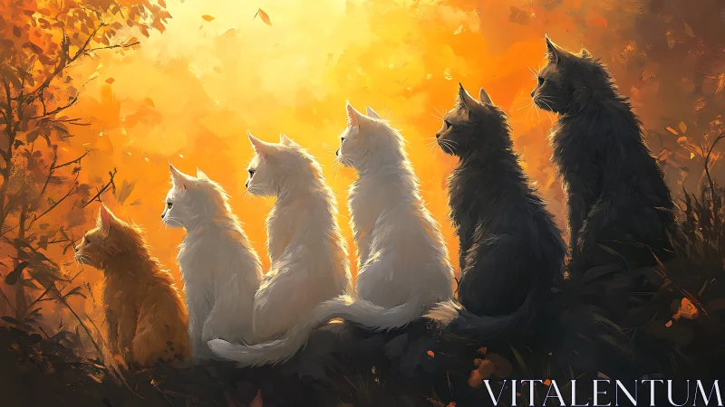 Five Wolves Silhouetted in Autumn Sunset Glow