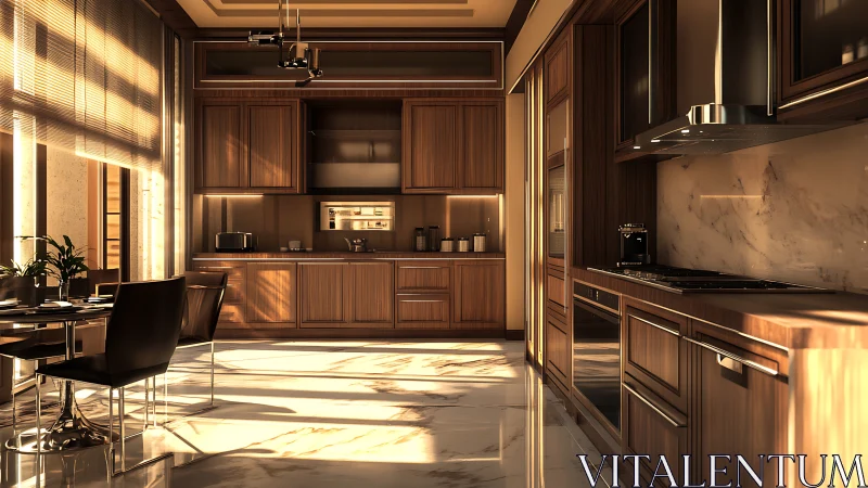 Sunlit wood and marble quietly rehearse a luxurious breakfast