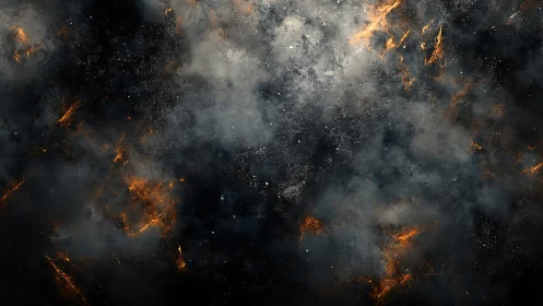 Cosmic Inferno: Celestial Matter Collides in Fiery Tumult.