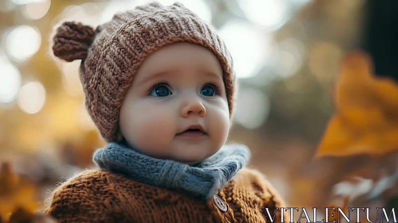Toddler in Autumn Knitwear: Soft-Focus Portrait Study.