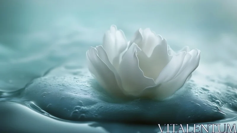 Gentle white blossom floating softly on tranquil water.