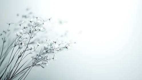 Minimal white flowers on pale background, right-side fade.
