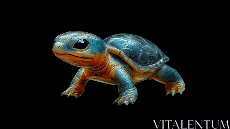Colorful digital turtle illustration on black background.