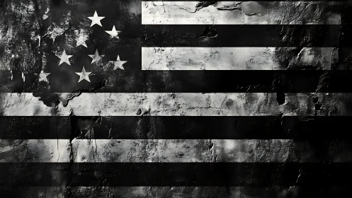 Corroded monochrome US flag rendered as distressed metallic relief