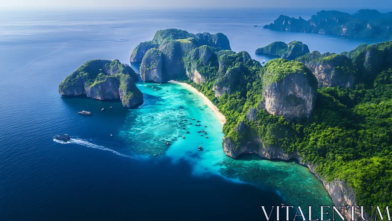 Phi Phi Leh Island Limestone Formations with Turquoise Lagoon