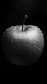 Midnight apple gleams under silver droplets of shadow.