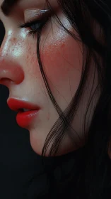 Velvet freckled profile in luminous cinematic close-up glow.