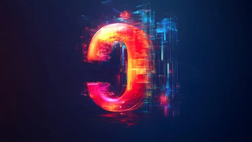 Futuristic Neon Letter C in Digital Glitch Art Style.