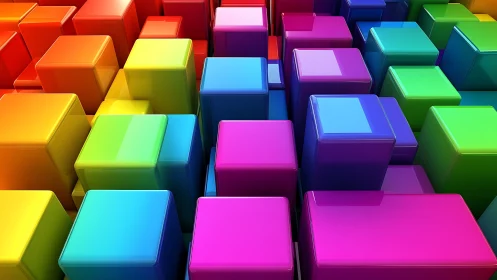 High-gloss 3D extruded cubes arranged in dense chromatic grid