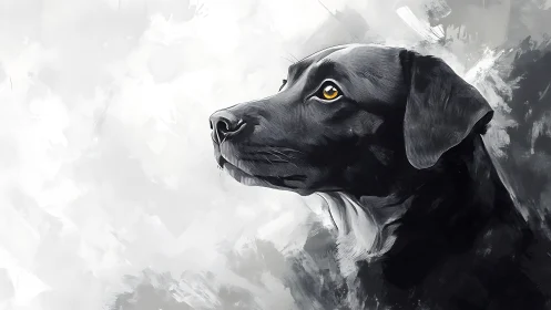 Profile study of black dog with textured brushwork and soft contrast