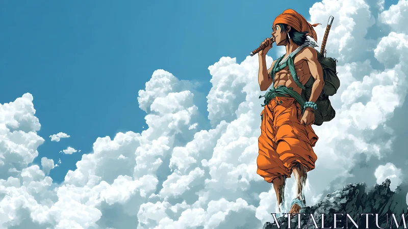 Young wanderer gazes across a sea of clouds and open sky.