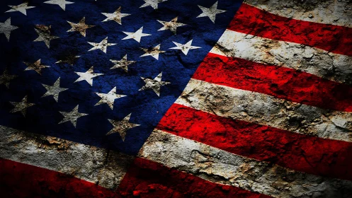 Weathered American flag artwork evokes enduring resilience