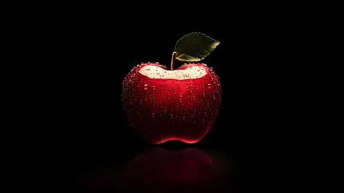 Red apple with water droplets under dramatic studio lighting