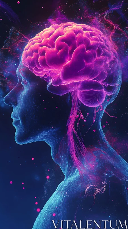 Human head profile with glowing neural brain rendering