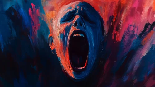 Chromatic scream portrait in high-contrast emotional spectrum.