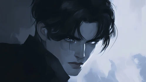 Moody dark-haired stranger with an intense, thoughtful gaze.