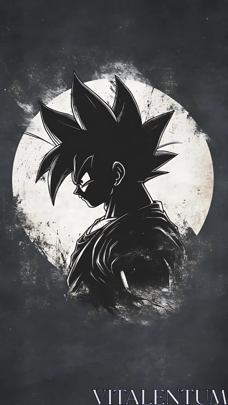Brooding spiky warrior in lunar ink silhouette storm.