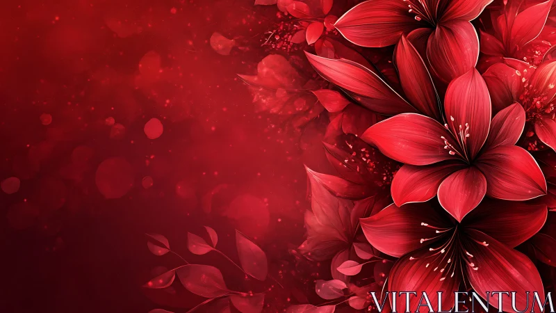 Luminescent Red Flora Gradient Composition with Particle Effects