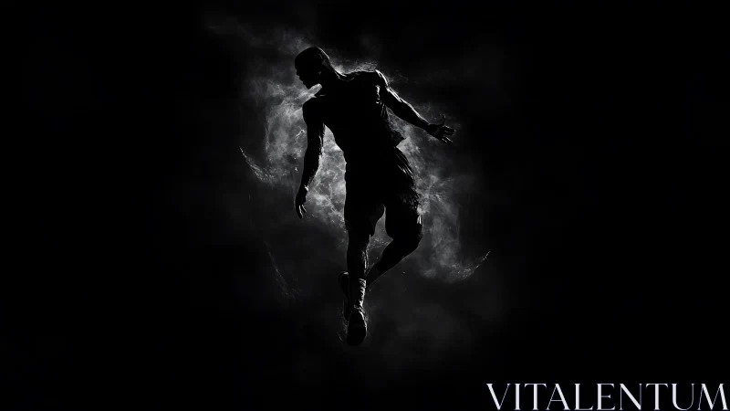 Silhouetted basketball athlete suspended in dramatic backlight.