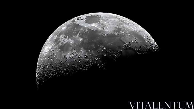 Detailed lunar surface in sharp half-moon phase view.
