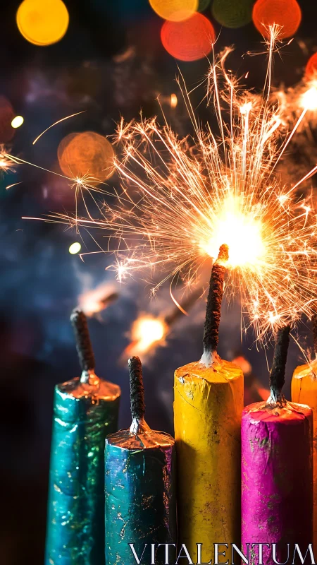 Sparkler ignites colorful fireworks in shallow-focus bokeh field