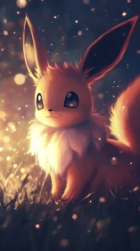 Eevee character rendered in warm backlit digital scene.