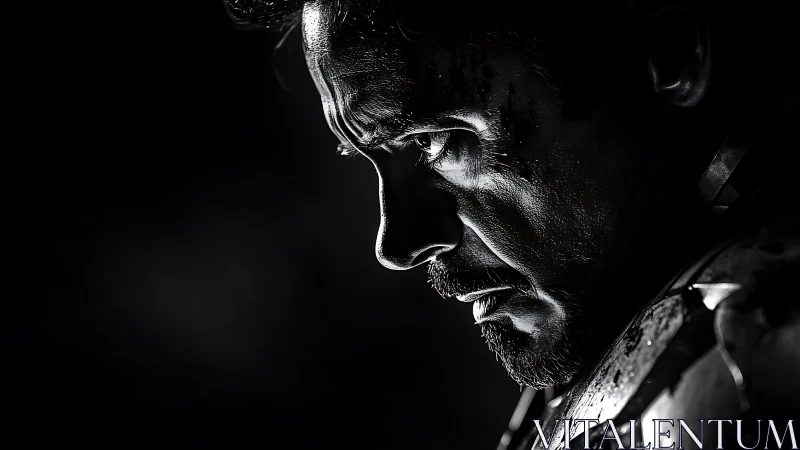 Cinematic monochrome profile portrait with dramatic rim light.