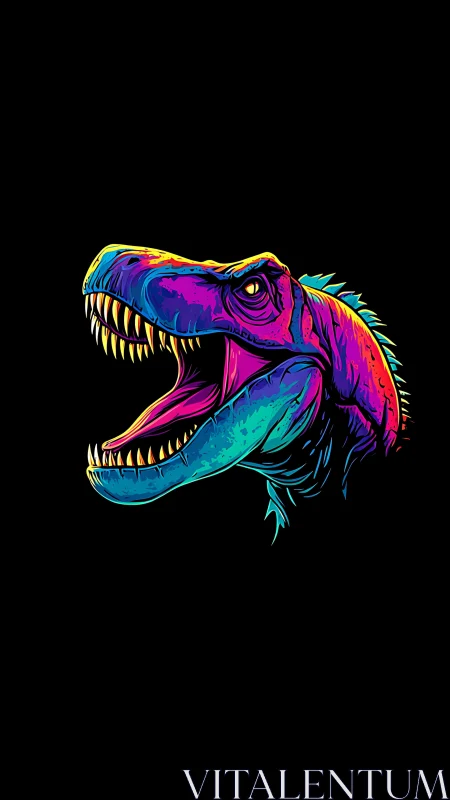 Neon spectrum T. rex profile with high-contrast black ground