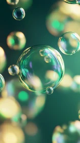 Translucent soap bubbles drift through teal bokeh field