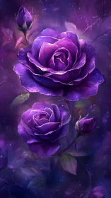 Enchanted Roses in Luminous Purple Ethereal Dreamscape.
